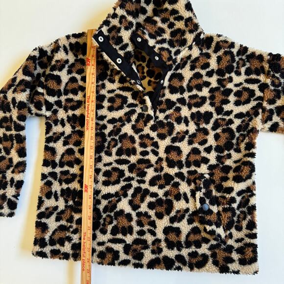 J.Crew Vintage Sherpa Leopard Snap Collar Fleece Pullover Sz Small EUC Ski Snow - Picture 7 of 12